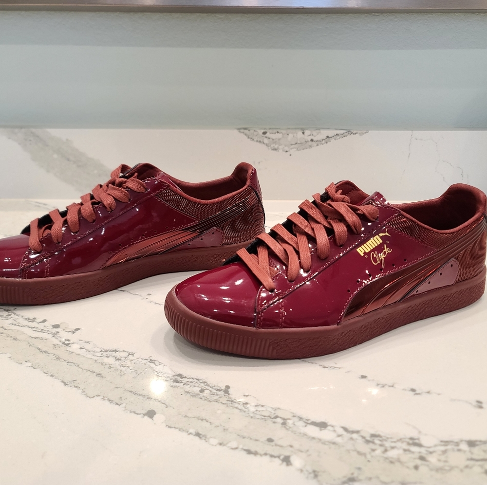 Puma Clyde Wraith Burgandy Patent Leather Shoes